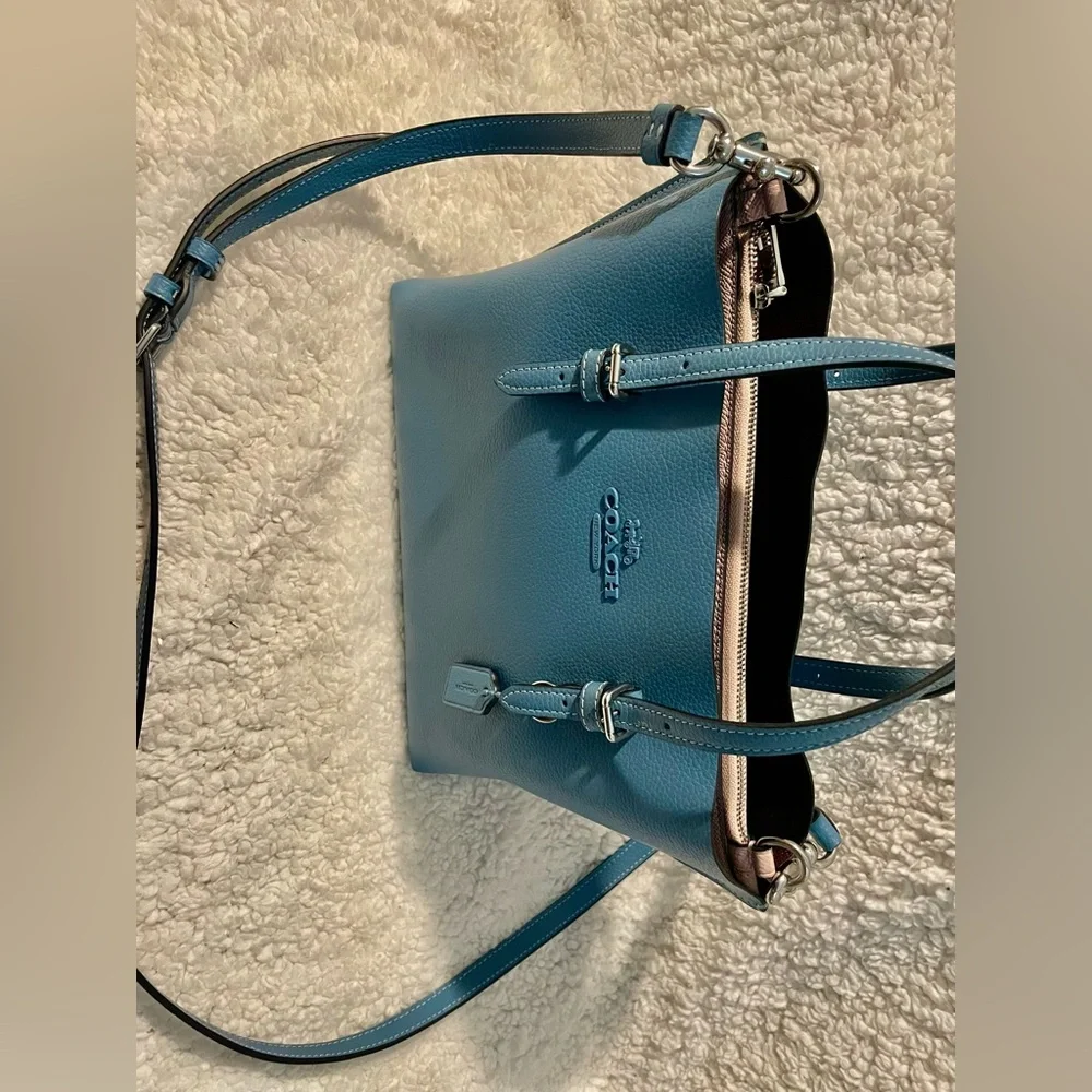Coach Blue Pebbled Leather Tote Bag - Picture 4 of 17